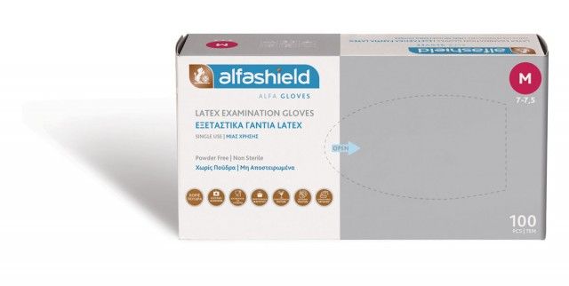 Φωτογραφία προϊόντος: Alfashield Γάντια Latex Ελαφρώς Πουδραρισμένα Μη Αποστειρωμένα No M, 100Τμχ