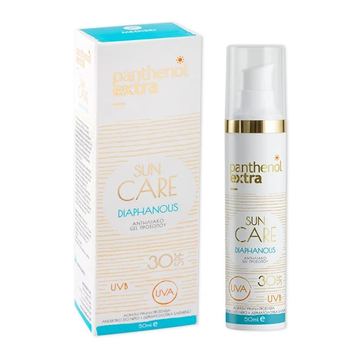 Φωτογραφία προϊόντος: Panthenol Extra Sun Care Diaphanous SPF30 Διάφανο Αντιηλιακό Gel Προσώπου με Αντλία, 50ml