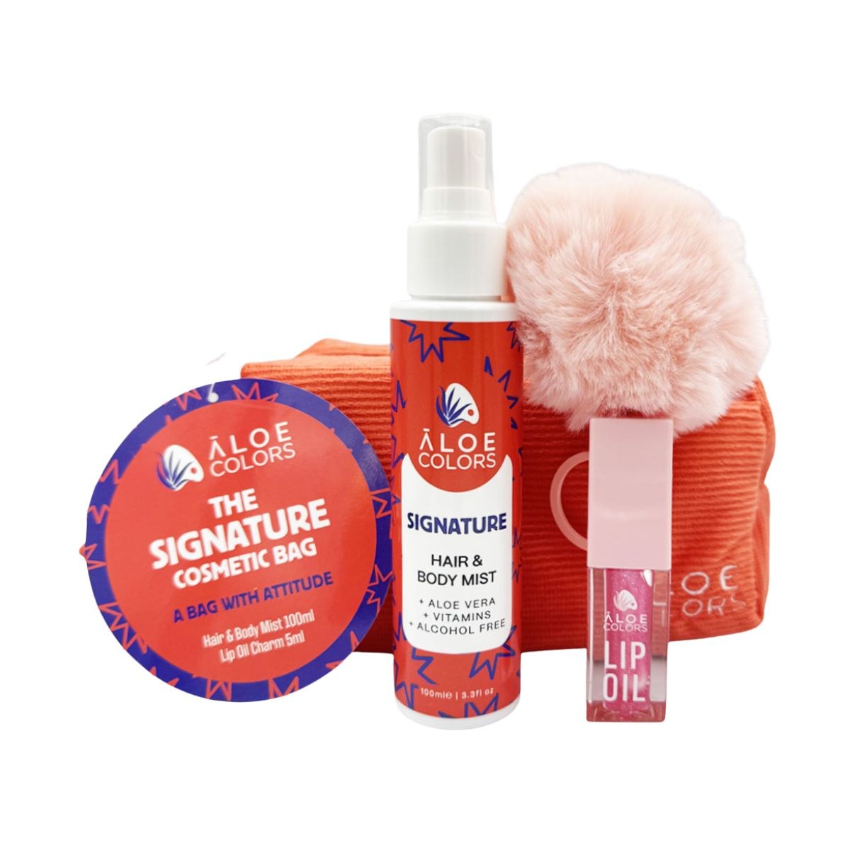 Φωτογραφία προϊόντος: Aloe Colors Signature Cosmetic Bag: Mist Μαλλιών & Σώματος 100 ml + Lip Oil Charm 5 ml