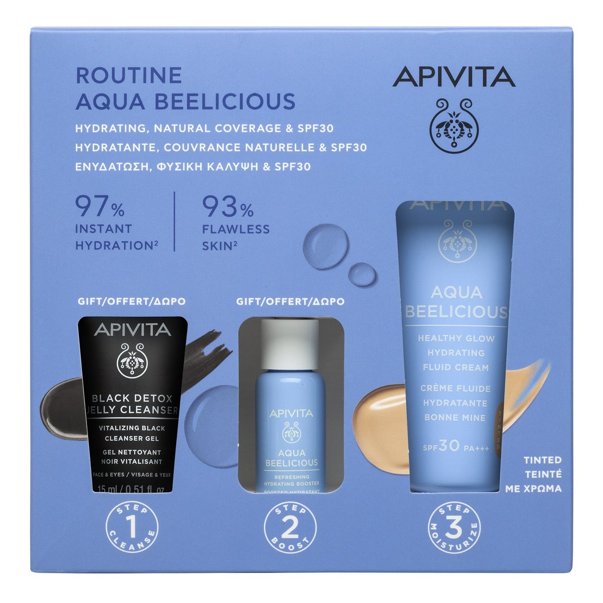 Φωτογραφία προϊόντος: Apivita Aqua Beelicious Healthy Glow Hydrating Fluid Cream Tinted SPF30 40 ml + Booster 10 ml + Cleansing Gel 15 ml