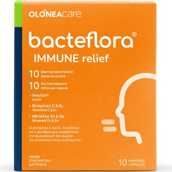 Φωτογραφία προϊόντος: OLONEA Bacteflora Immune Relief-Συμπλήρωμα Διατροφής Για Μείωση Των Συμπτωμάτων Κρυολογήματος 10Caps
