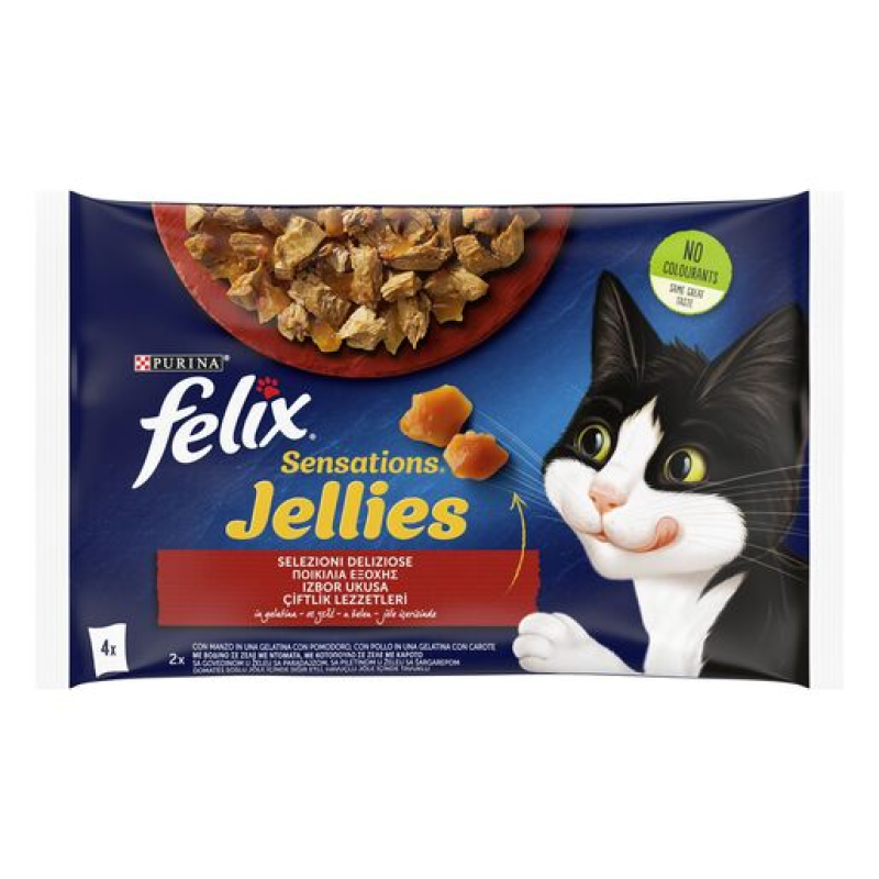 Φωτογραφία προϊόντος: Purina Felix Felix Sensations Βοδινό & Κοτόπουλο σε Ζελέ 4x85g