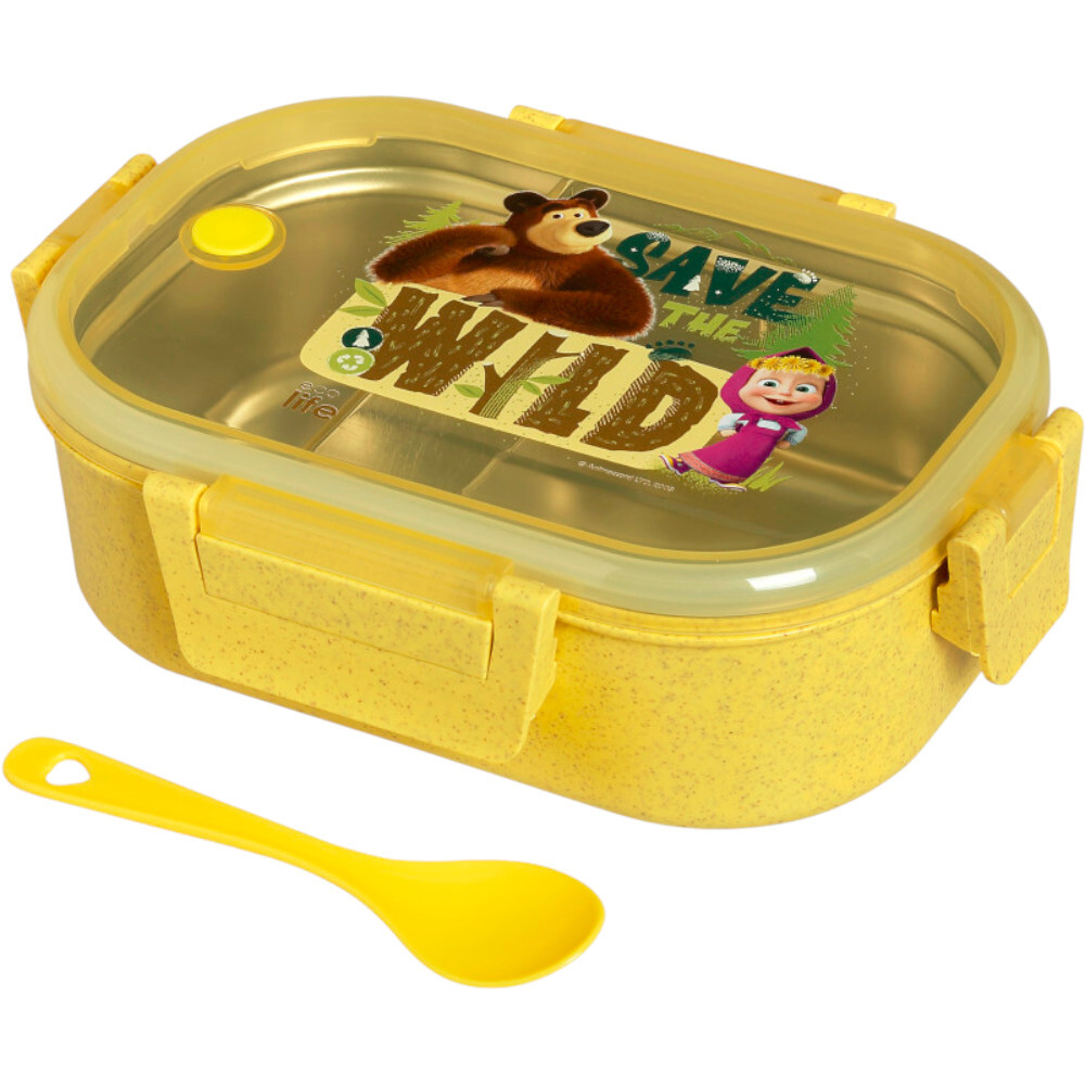 Φωτογραφία προϊόντος: Ecolife Yellow «Masha - Save The Wild» Ανοξείδωτο Φαγητοδοχείο 900ml με χώρισμα & κουτάλι (MPN: 33-BO-9000)