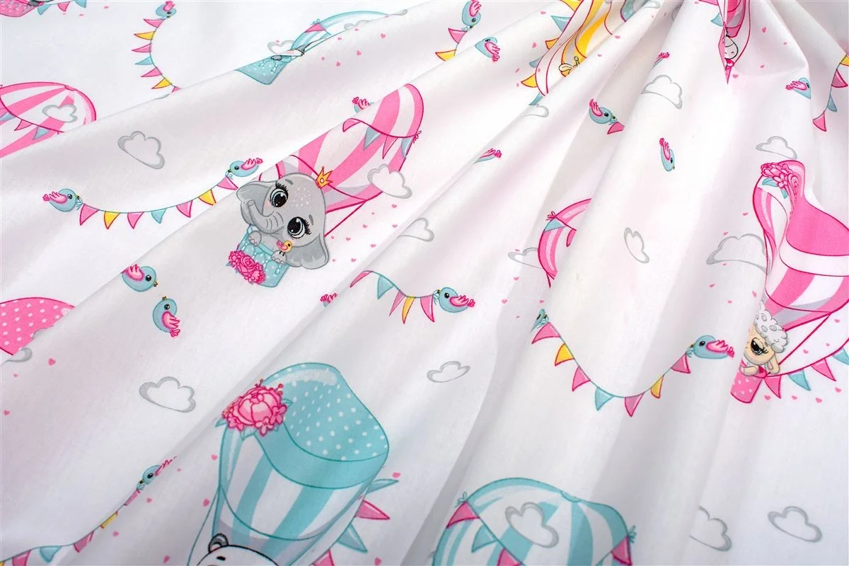 Φωτογραφία προϊόντος: Dimcol Πάνα Χασέ bebe The Floating Zoo 597 80X80 White-Pink 100% Cotton
