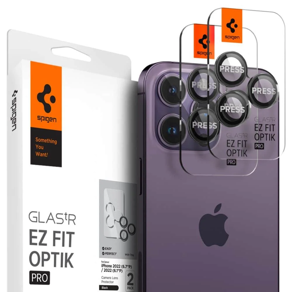 Φωτογραφία προϊόντος: Spigen Optik.Tr Camera iPhone 14 Pro / 14 Pro Max / 15 Pro / 15 Pro Max EZ FIT Lens 2τμχ./2pcs μαύρο AGL05205