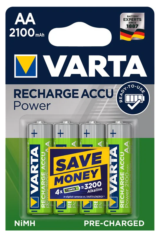 Φωτογραφία προϊόντος: Varta Recharge Accu Power Επαναφορτιζόμενες Μπαταρίες AA Ni-MH 2100mAh 1.2V 4τμχ