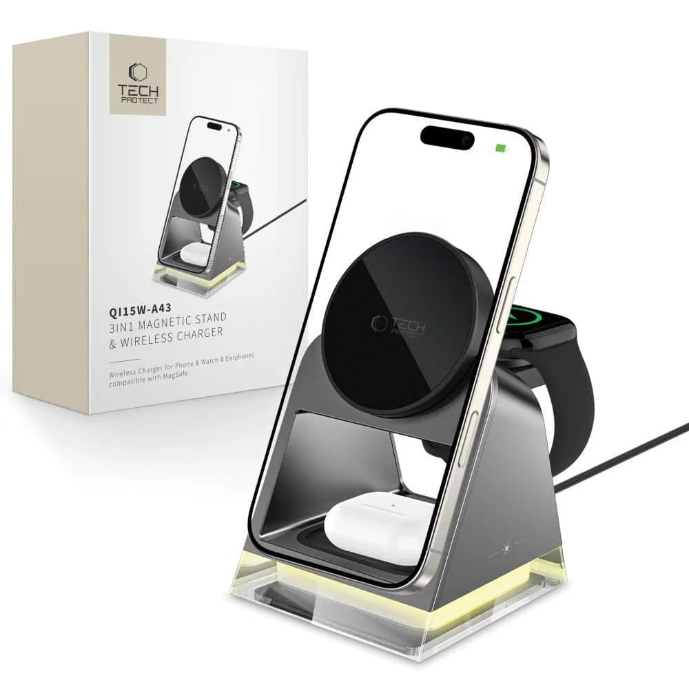 Φωτογραφία προϊόντος: Tech-Protect QI15W-A43 3σε1 Μαγνητικός Ασύρματος Φορτιστής MagSafe Μαύρος