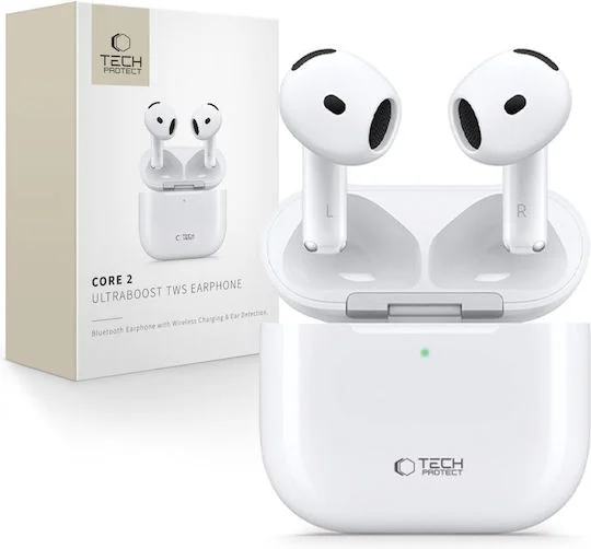 Φωτογραφία προϊόντος: Tech-Protect Ultraboost TWS Core 2 In-ear / Earbud Bluetooth Handsfree με Θήκη Φόρτισης - Λευκά
