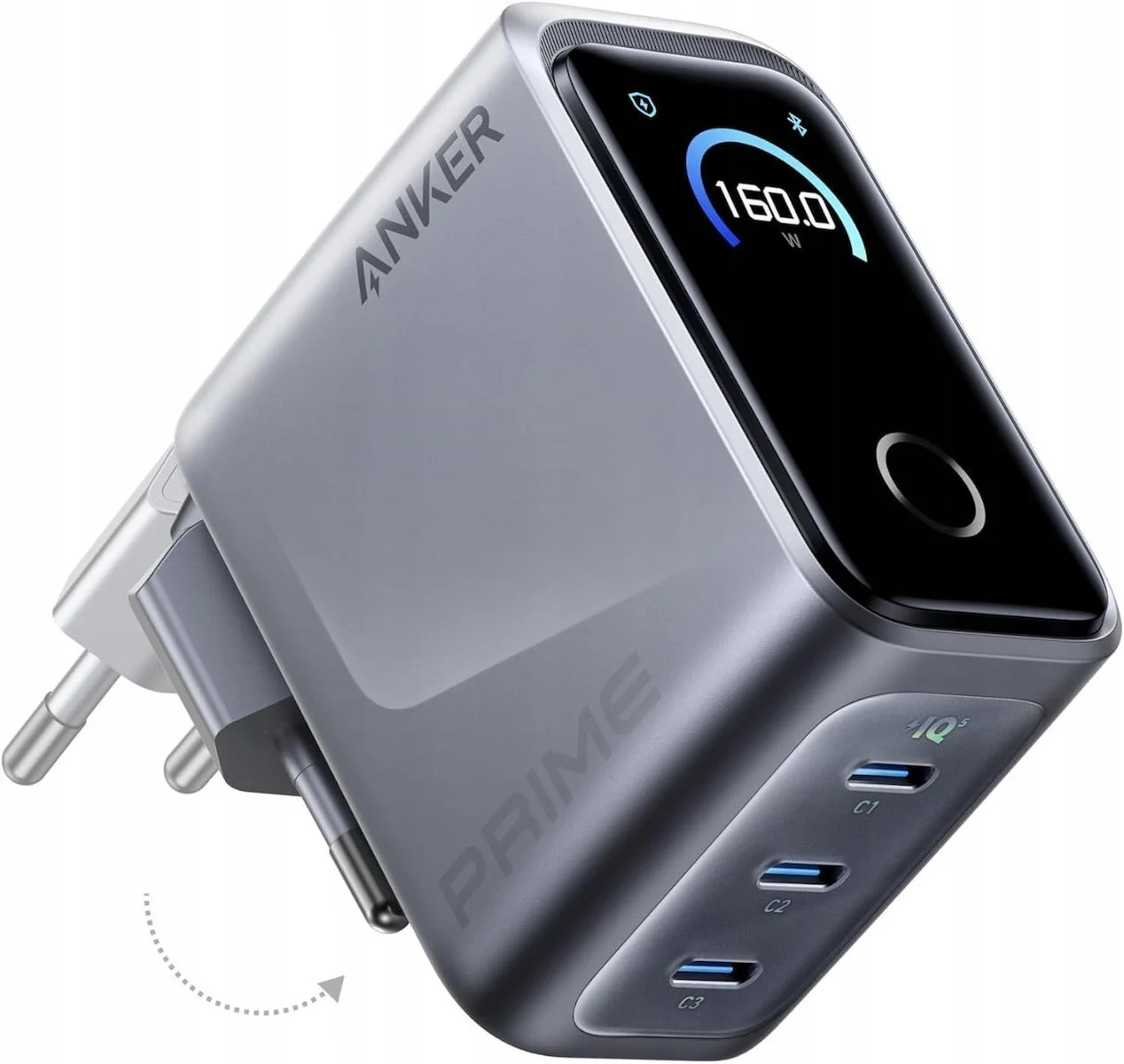 Φωτογραφία προϊόντος: Anker Prime 160W Επιτοίχιoς Φορτιστής, 3x USB-C, Smart Display, Γκρι (MPN A2687341)