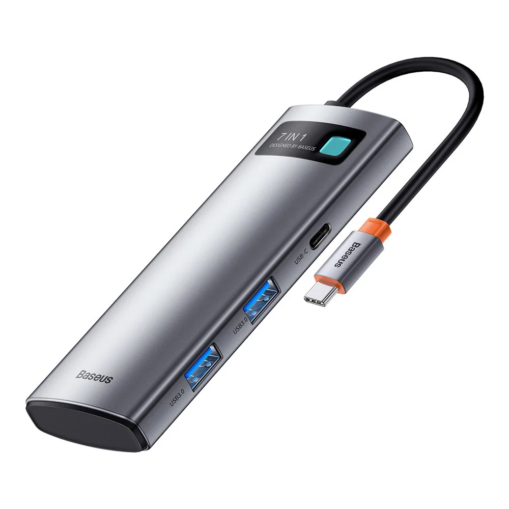 Φωτογραφία προϊόντος: Baseus Metal Gleam Series multifunctional USB HUB 7σε1 Type C HDMI TF PD card reader - Gray (WKWG020113)