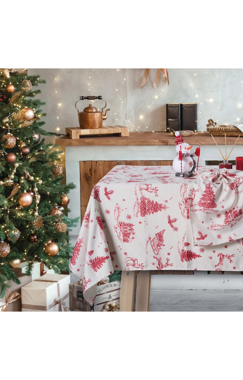 Φωτογραφία προϊόντος: DAS HOME CHRISTMAS ΤΡΑΠΕΖΟΜΑΝΤΗΛΟ 140Χ220 0772 ECRU, RED