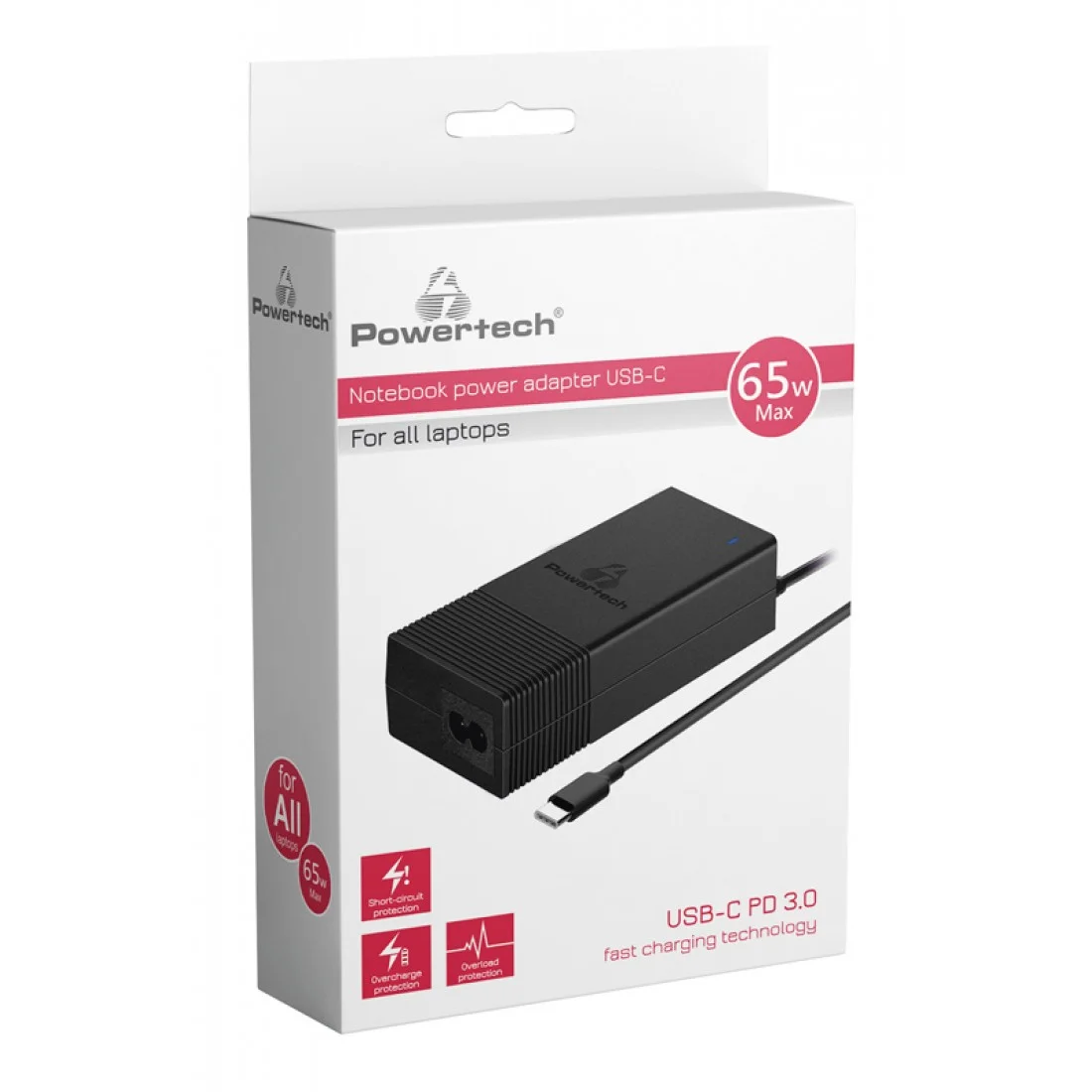 Φωτογραφία προϊόντος: POWER TECH Powertech USB-C Universal Φορτιστής Laptop 65W 20V 3.25A με Καλώδιο Τροφοδοσίας PT-97500