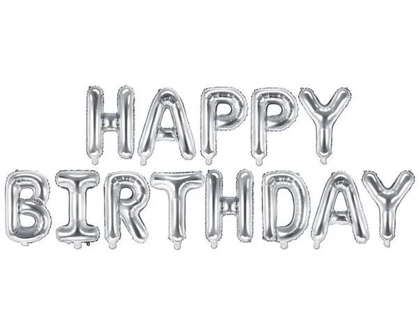 Φωτογραφία προϊόντος: 14'' Ασημί "Happy Birthday" Foil μπαλόνια (13 τεμ)