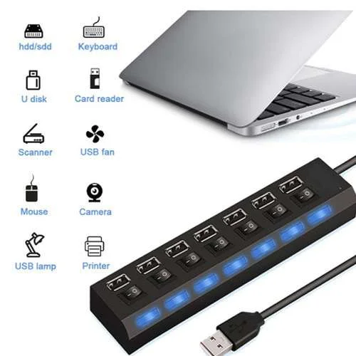 Φωτογραφία προϊόντος: Treqa USB 3.0 Hub 7 θυρών με σύνδεση USB-A και διακόπτες On/Off