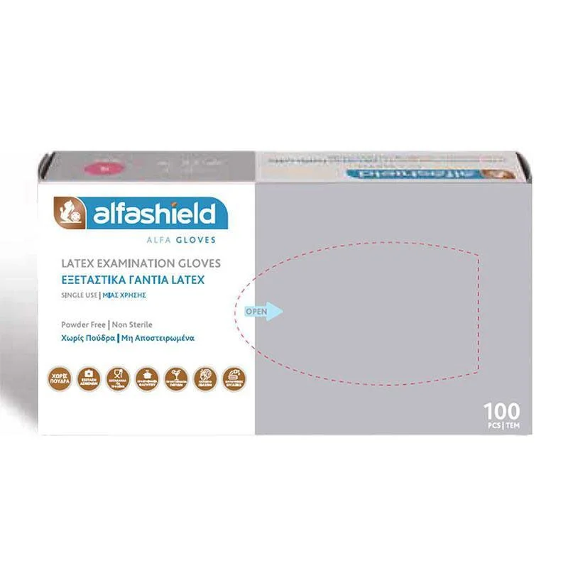 Φωτογραφία προϊόντος: Alfashield Alfa Gloves Γάντια Λάτεξ Χωρίς Πούδρα Λευκό 100τεμ.