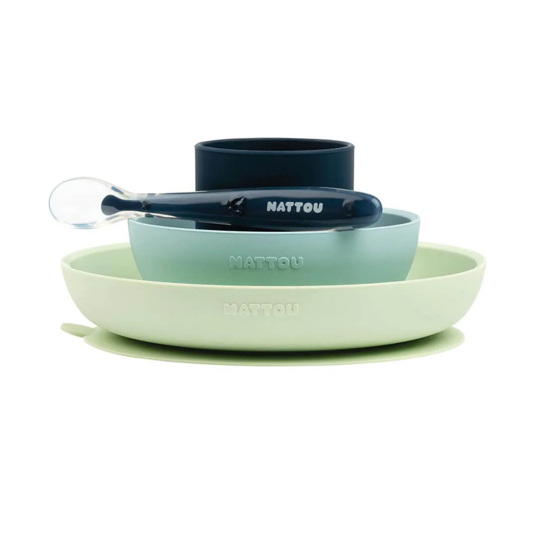 Φωτογραφία προϊόντος: NATTOU Silicon Σετ φαγητού 4 τεμαχίων πράσινο-μπλε