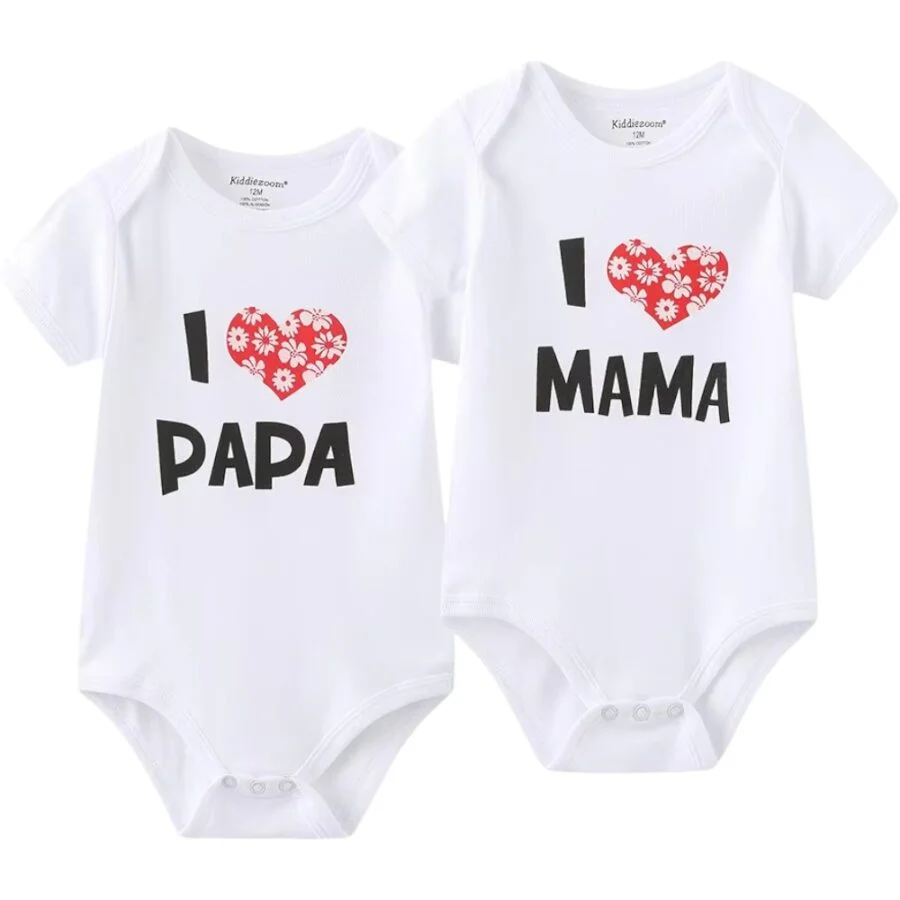 Φωτογραφία προϊόντος: Άσπρο, I LOVE MAMA & I LOVE PAPA, Σετ 2τμχ Κοντομάνικα φορμάκια, Queen Mother