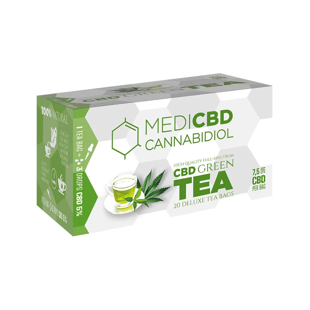 Φωτογραφία προϊόντος: Πράσινο τσάι Medi CBD 7,5 mg CBD (κουτί 20 φακελάκια) - MultiTrance Amsterdam