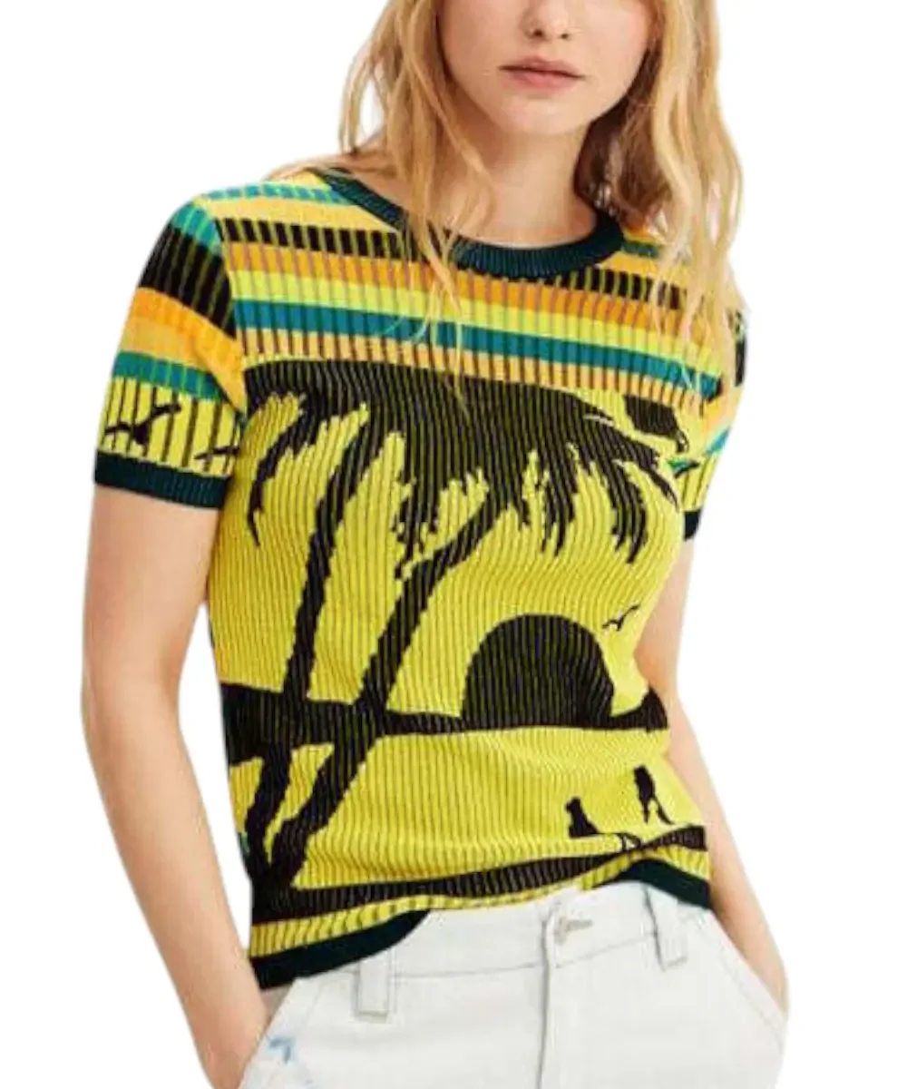 Φωτογραφία προϊόντος: ΓΥΝΑΙΚΕΙO T-SHIRT ME TROPICAL PRINT DESIGUAL 'CACLIARI' 23SWTKAE/8018 YELLOW