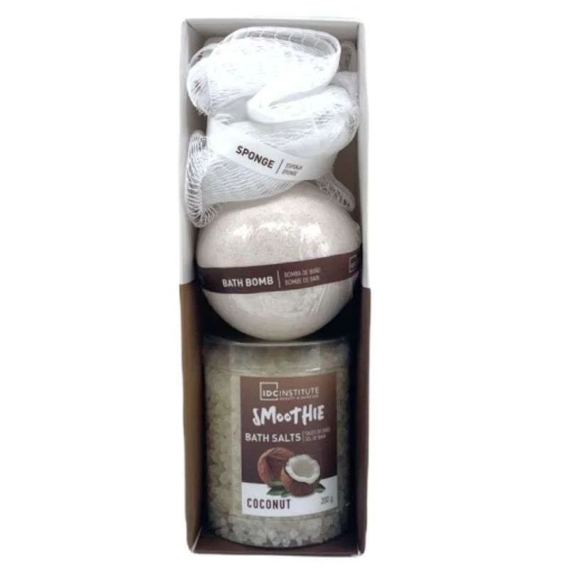 Φωτογραφία προϊόντος: IDC Institute Smoothie Bath Set Coconut Άλατα 200gr , Μπάλα Μπάνιου 140gr + Σφουγγαράκι