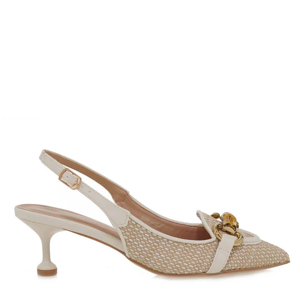 Φωτογραφία προϊόντος: EXE Γυναικείες Slingback Γόβες 238-1 Μπεζ Ψάθα Εκρού / Μπεζ