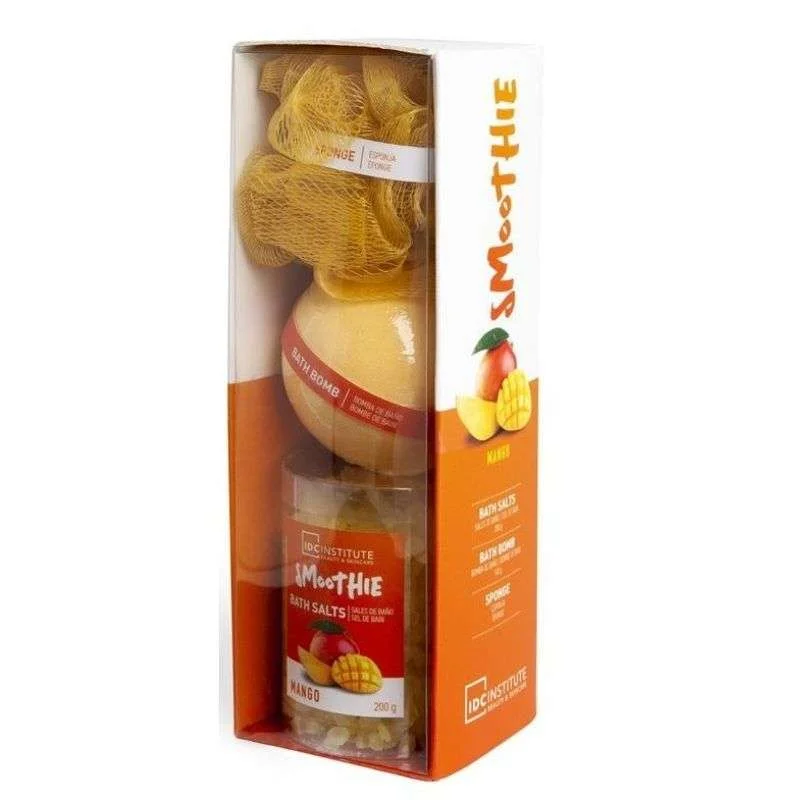 Φωτογραφία προϊόντος: IDC Institute Smoothie Bath Set Mango Άλατα 200gr , Μπάλα Μπάνιου 140gr + Σφουγγαράκι
