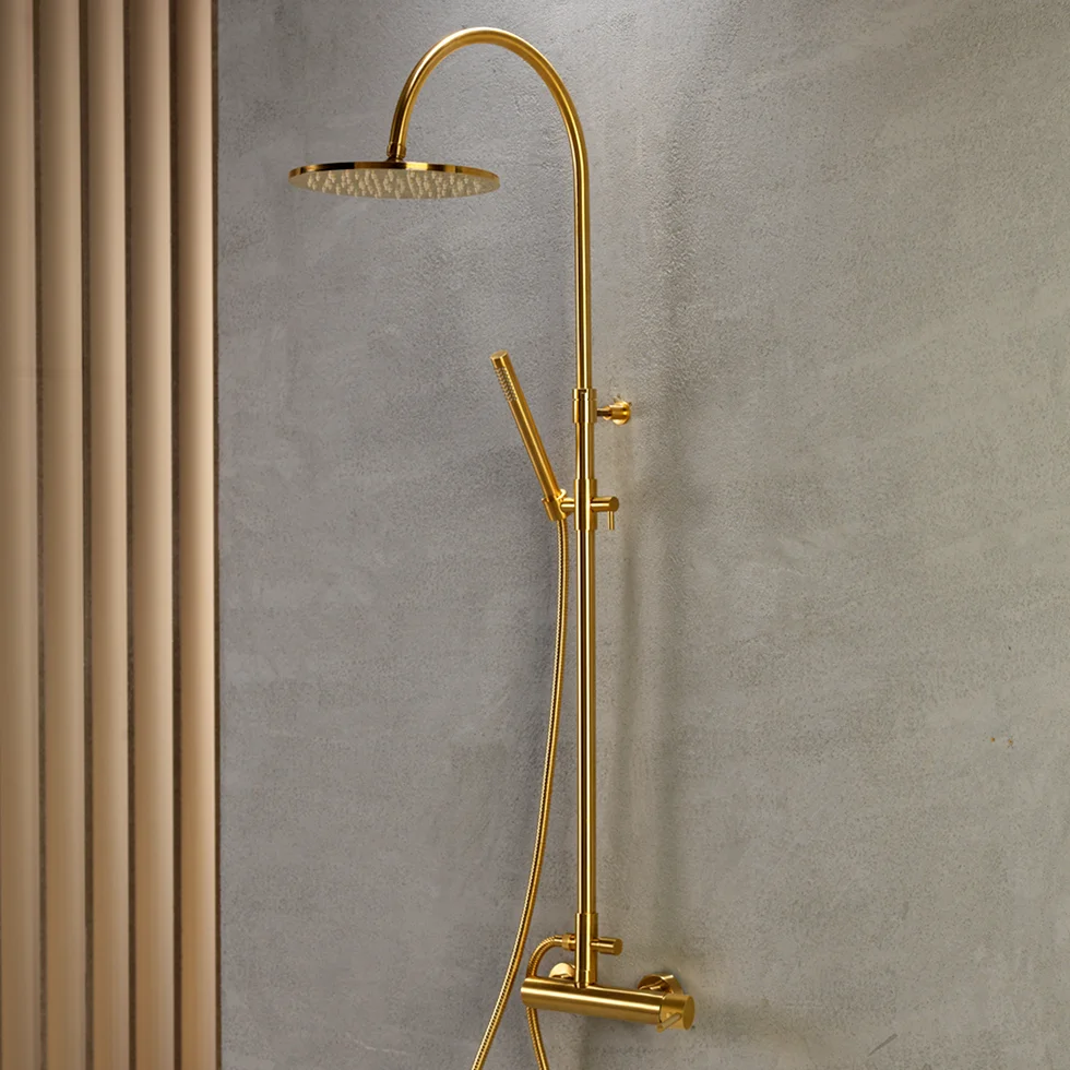Φωτογραφία προϊόντος: Armando Vicario Industrial 512065-201 Brushed Gold Μπαταρία Ντους 2 Εξόδων Με Κολώνα