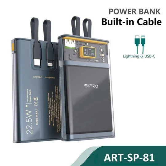 Φωτογραφία προϊόντος: Siipro Power Bank 10000mAh 20W με ενσωματωμένο καλώδιο Black (SP-81)