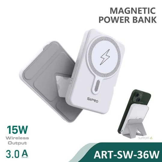 Φωτογραφία προϊόντος: Siipro Magnetic MagSafe PowerBank 5000mAh Λευκό με Διπλούμενη Βάση 15W