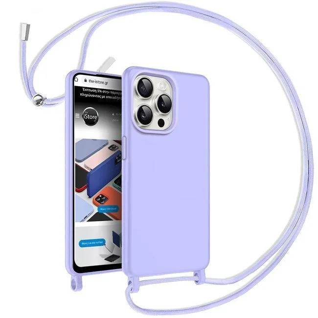 Φωτογραφία προϊόντος: Θήκη Liquid Silicone Κορδόνι Violet για iPhone 15 Pro (OEM)