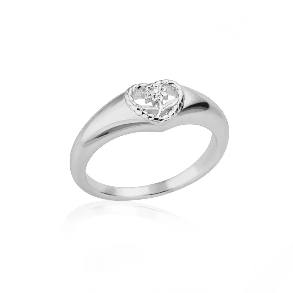 Φωτογραφία προϊόντος: Peach Jewelry Peach Jewerly Δαχτυλίδι Από Ανοξείδωτο Ατσάλι Ασημί Καρδιά Με Λουλούδι