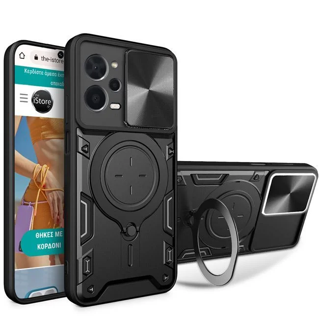 Φωτογραφία προϊόντος: Orso Θήκη Shockproof Ringstand Slide Camera για Xiaomi Redmi 12 (Μαύρη)