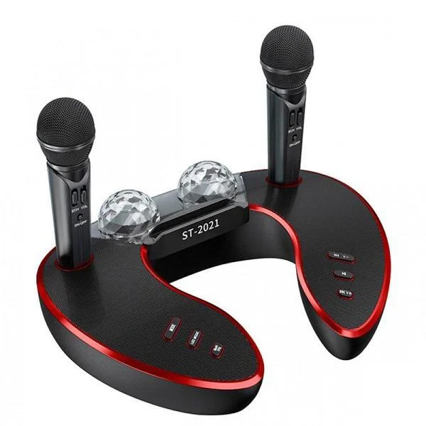 Φωτογραφία προϊόντος: OEM Bluetooth Φορητό Ηχοσύστημα Karaoke με 2 Ασύρματα Μικρόφωνα, Disco Crystal & USB/SD Player - Μαύρο/Κόκκινο ST-2021