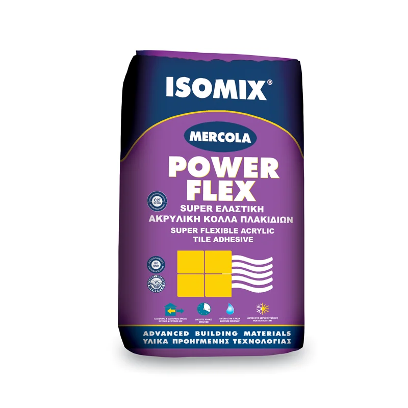 Φωτογραφία προϊόντος: Mercola ISOMIX POWER FLEX Πολύ ελαστική ακρυλική τσιμεντοειδής λευκή κόλλα πλακιδίων τοίχων και δαπέδων C2TE S1 25 kg