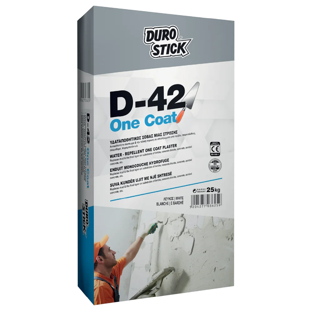 Φωτογραφία προϊόντος: Durostick D-42 One Coat Υδαταπωθητικός σοβάς μιας στρώσης Λευκός 25 kg