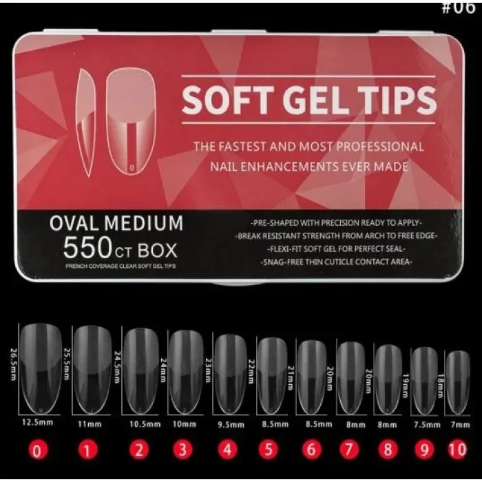 Φωτογραφία προϊόντος: Soft Gel Tips Medium Oval 11 μεγέθη 550 τεμ.