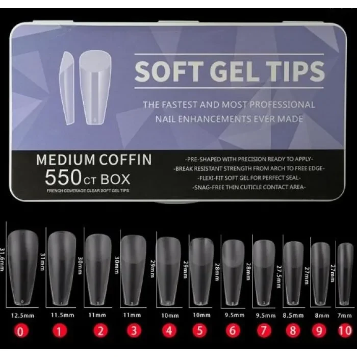 Φωτογραφία προϊόντος: Soft Gel Tips Medium Coffin 11 μεγέθη 550 τεμ.