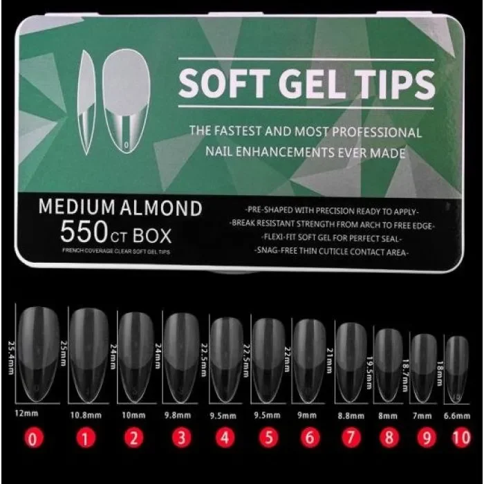 Φωτογραφία προϊόντος: Soft Gel Tips Medium Almond 11 μεγέθη 550 τμχ