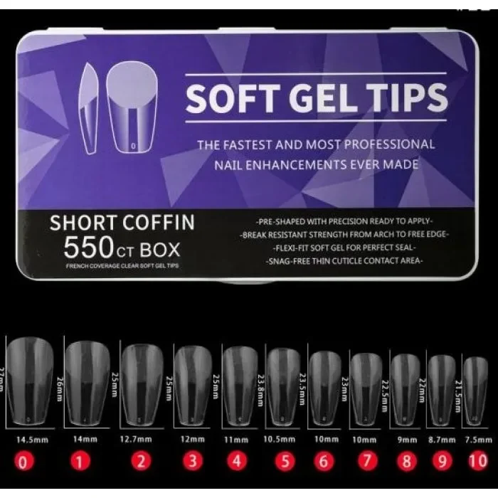 Φωτογραφία προϊόντος: Soft Gel Tips Short Coffin 11 μεγέθη 550pcs
