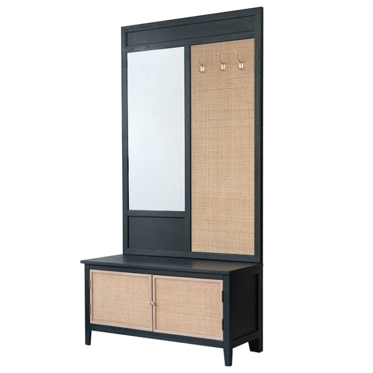 Φωτογραφία προϊόντος: Artekko Cabinet 92x46x181cm Έπιπλο Εισόδου με Ρατάν Ντουλάπι και Καθρέπτη Ξύλο/Ψάθα Μαύρο/Μπεζ