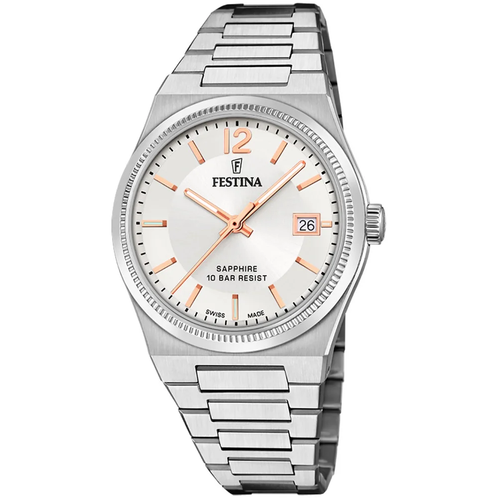 Φωτογραφία προϊόντος: Ρολόι FESTINA Swiss Made Με Ασημί Ατσάλινο Μπρασελέ F20035/2