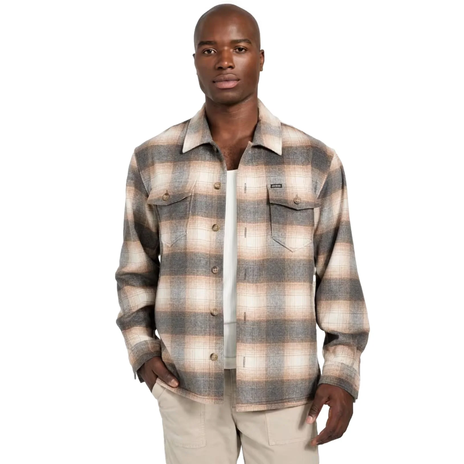 Φωτογραφία προϊόντος: Overshirt Guess Πουκάμισο σε Κανονική Γραμμή Καρό Μπέζ ανδρικό