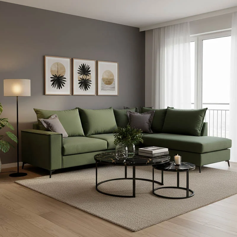 Φωτογραφία προϊόντος: Γωνιακός καναπές αριστερή γωνία Romantic pakoworld ύφασμα κυπαρισσί-ανθρακί 290x235x95εκ -168-000033