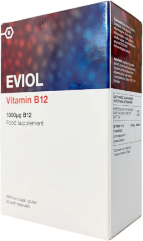 Φωτογραφία προϊόντος: Eviol Vitamin B12 Βιταμίνη για Ενέργεια & Ανοσοποιητικό 1000mg 30 μαλακές κάψουλες