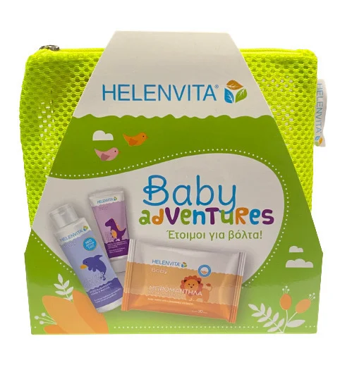 Φωτογραφία προϊόντος: Helenvita | Promo Baby Adventures Baby All Over Cleanser 100ml + Baby Nappy Rash Cream 20ml + Baby Μωρομάντηλα 20τμχ Πράσινο