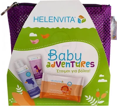 Φωτογραφία προϊόντος: Helenvita | Promo Baby Adventures Baby All Over Cleanser 100ml + Baby Nappy Rash Cream 20ml + Baby Μωρομάντηλα 20τμχ Μωβ