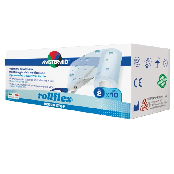 Φωτογραφία προϊόντος: Master Aid Rollflex Aqua Stop Αδιάβροχη Αυτοκόλλητη Ταινία για τη Συγκράτηση της Γάζας, 2m*10cm
