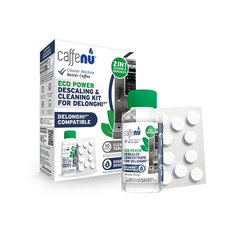 Φωτογραφία προϊόντος: Caffenu Descaling & Cleaning KIT for Delonghi (10xTablets, 1x αφαλατικό 200ml)