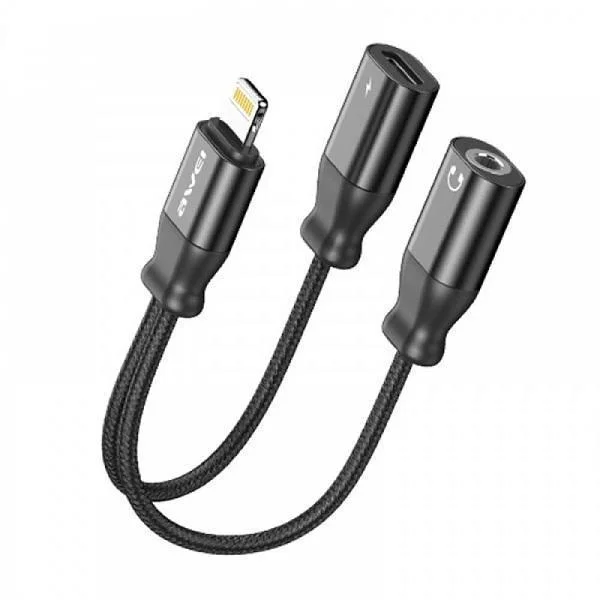 Φωτογραφία προϊόντος: OEM AWEI αντάπτορας Lightning σε Lightning & 3.5mm CL-73, 2A, μαύρος | AW-CL-73