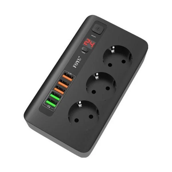 Φωτογραφία προϊόντος: OEM FOYU Οικιακό Έξυπνο USB Multi-Function Plug-in Μαύρο FO-1017